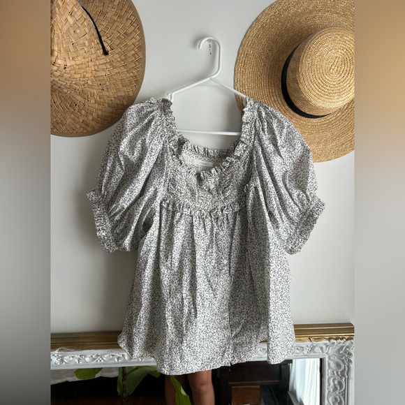 Doen Farley top in Blue Floral short sleeve button down blouse shirt sz XL - Picture 3 of 10